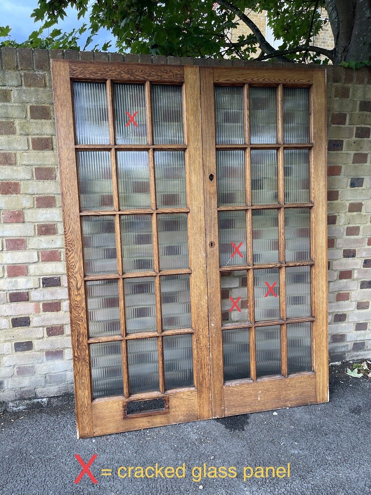 Reclaimed Georgian French Reeded Glass Wooden Double Doors 1980 x 1505mm