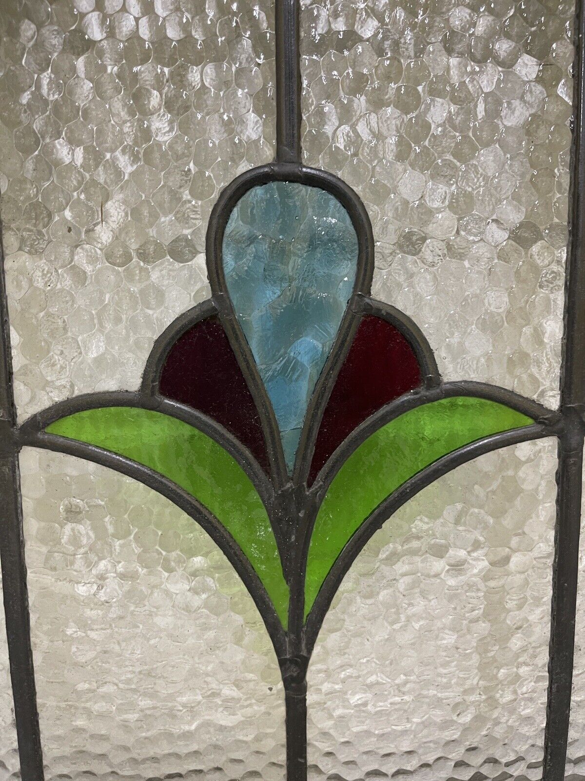 Reclaimed Leaded Light Stained Glass Art Nouveau Wooden Window Panel