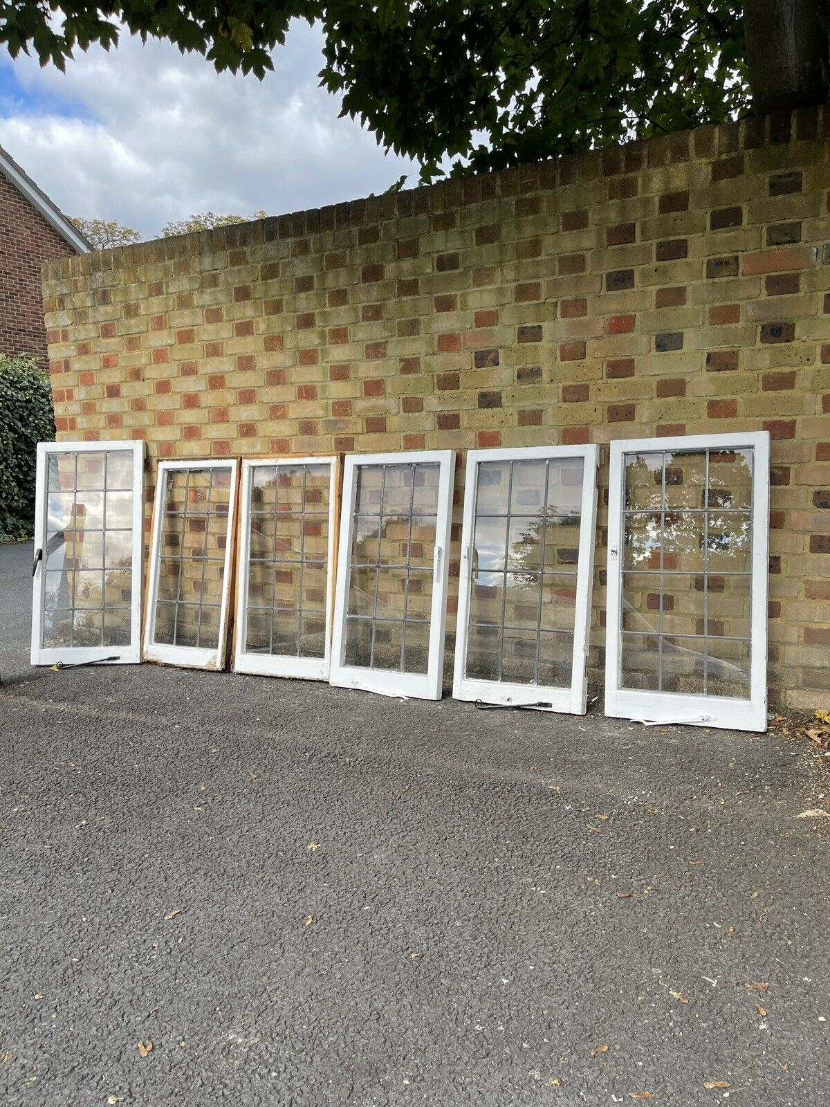 Job Lot Of 6 Reclaimed Leaded Light Panel Wooden Windows