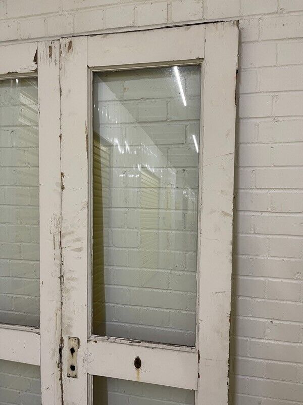 Reclaimed Old French Single Panel Glass Wooden Double Doors 1980 x 1163mm