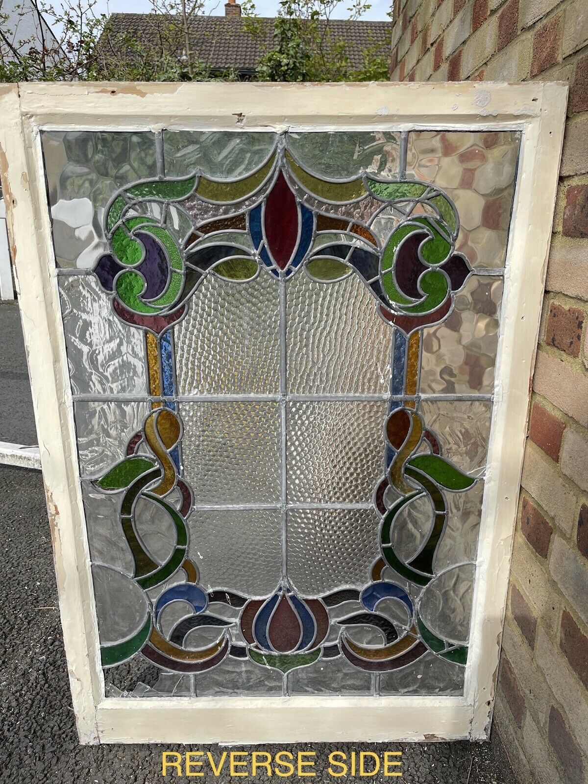 Job Lot Of Four Reclaimed Leaded Light Stained Glass Art Nouveau Window Panels