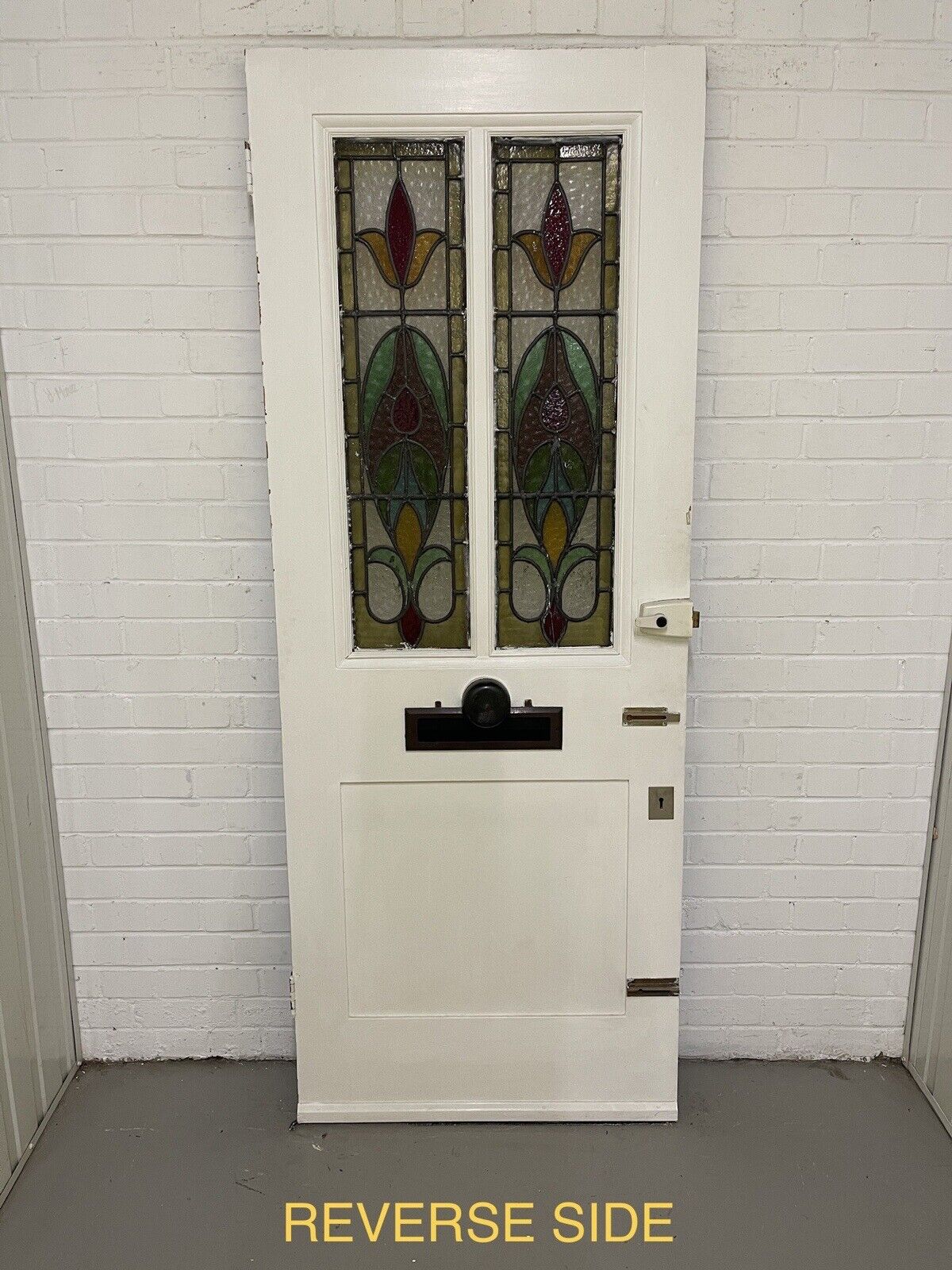 Reclaimed Victorian Edwardian Wooden Panel Stained Glass Front Door 1975 x 760mm