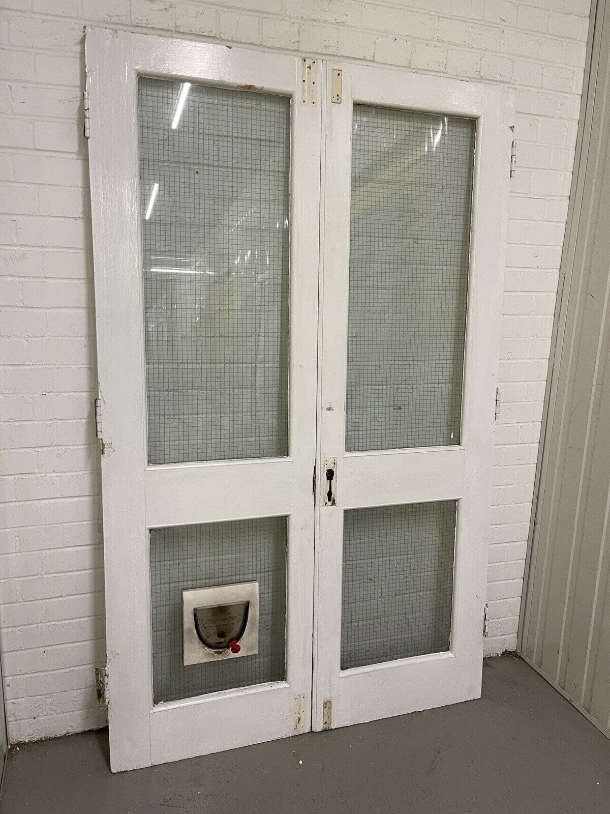 Reclaimed Old French Single Panel SAFETY Glass Wooden Double Doors 1225 x 1970mm