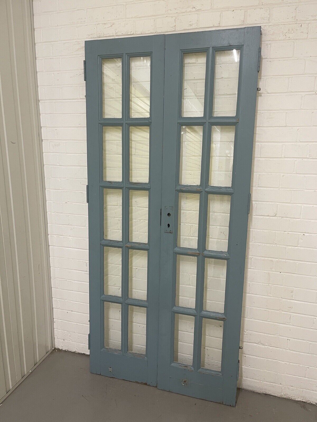 Reclaimed French Georgian Single Panel Glass Wooden Double Doors 1980 x 912mm