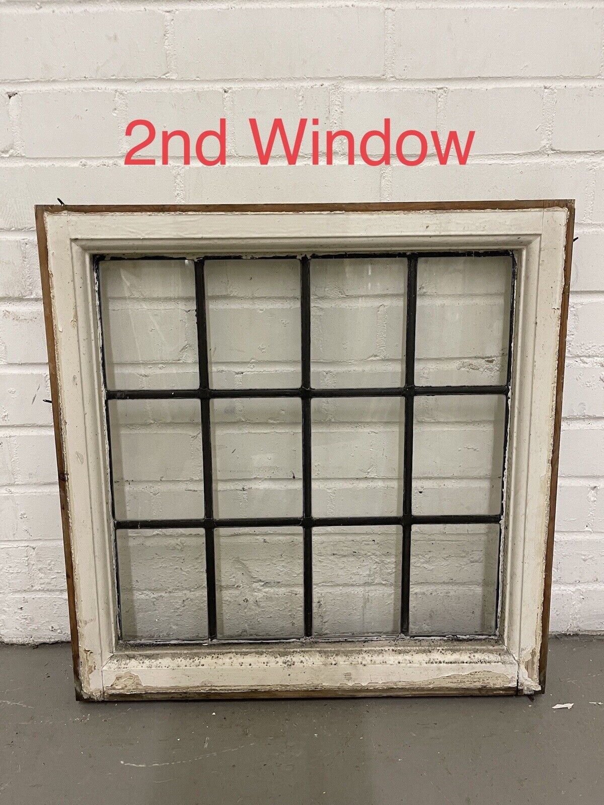 Pair Of Reclaimed Leaded Light Panel Wooden Windows 565 x 575 565 x 575mm