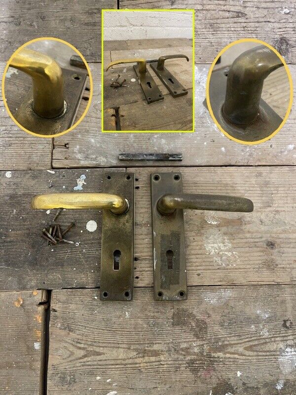 Pair Of Reclaimed Antique Old Brass Door Handles