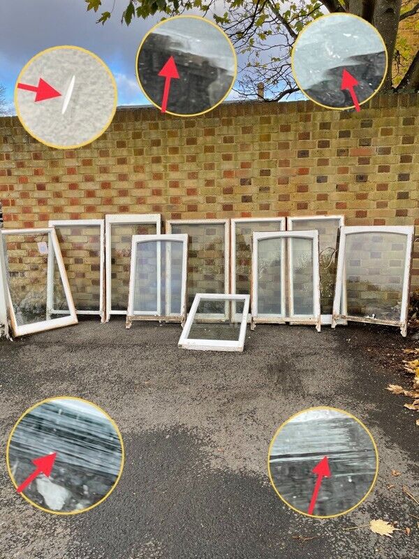 Job Lot Of Reclaimed Old Wooden Panel Sash Windows Cylinder Wavy Glass X 10