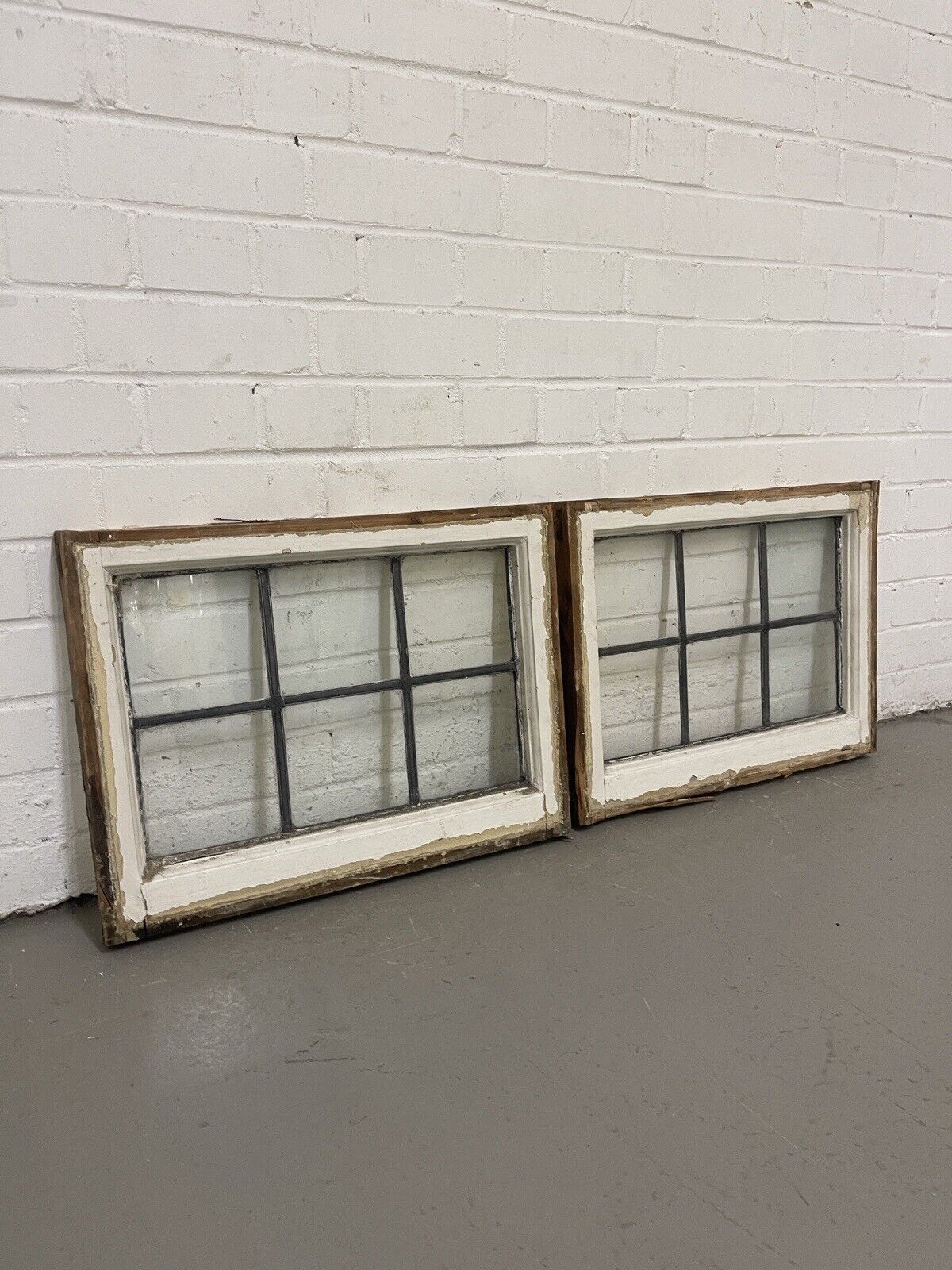 Pair Of Reclaimed Leaded Light Panel Wooden Windows 405 x 540mm 405 x 540mm
