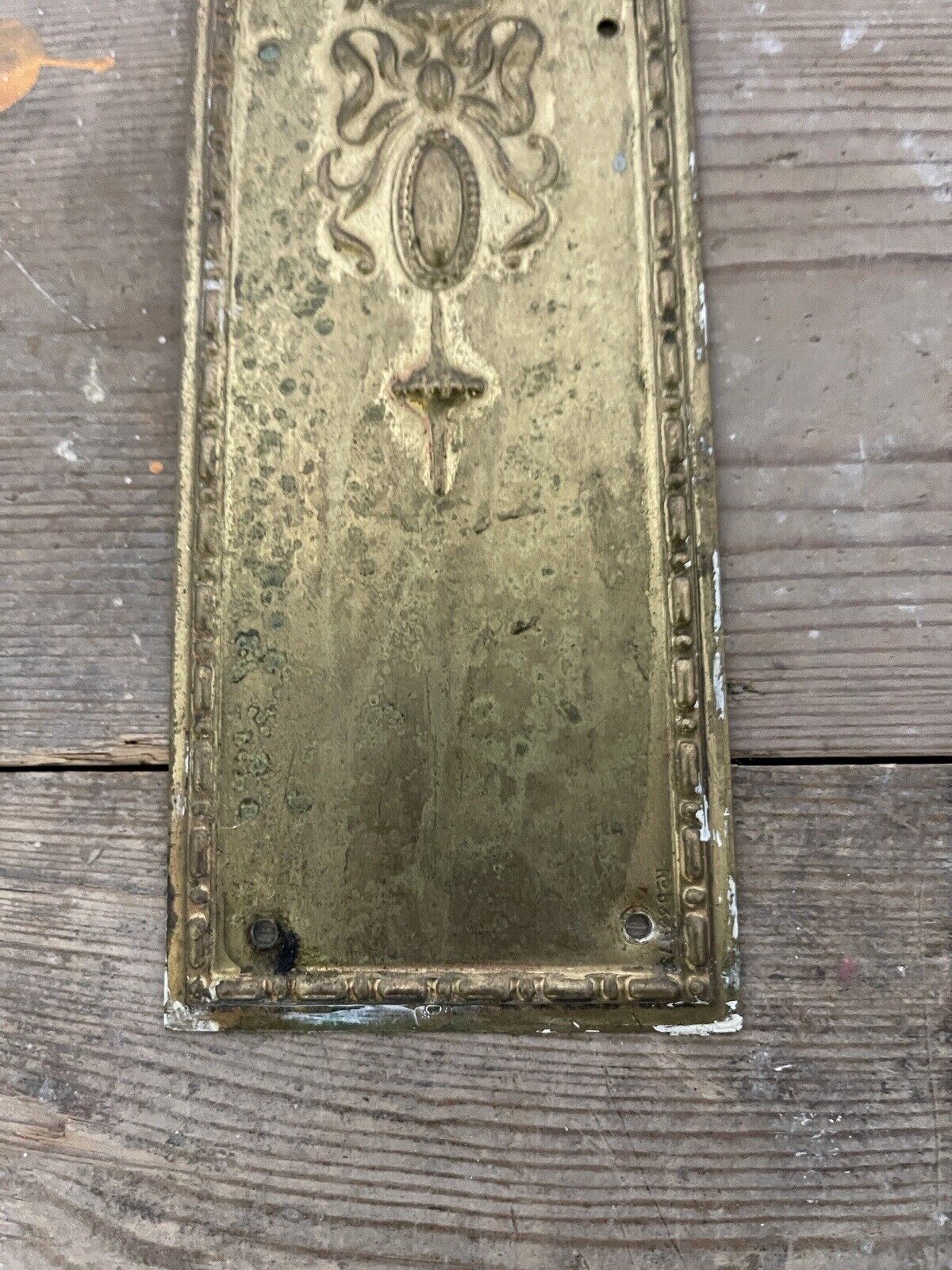 Reclaimed Brass Art Nouveau Embossed Finger Plate Push Door Handle No. RD533873