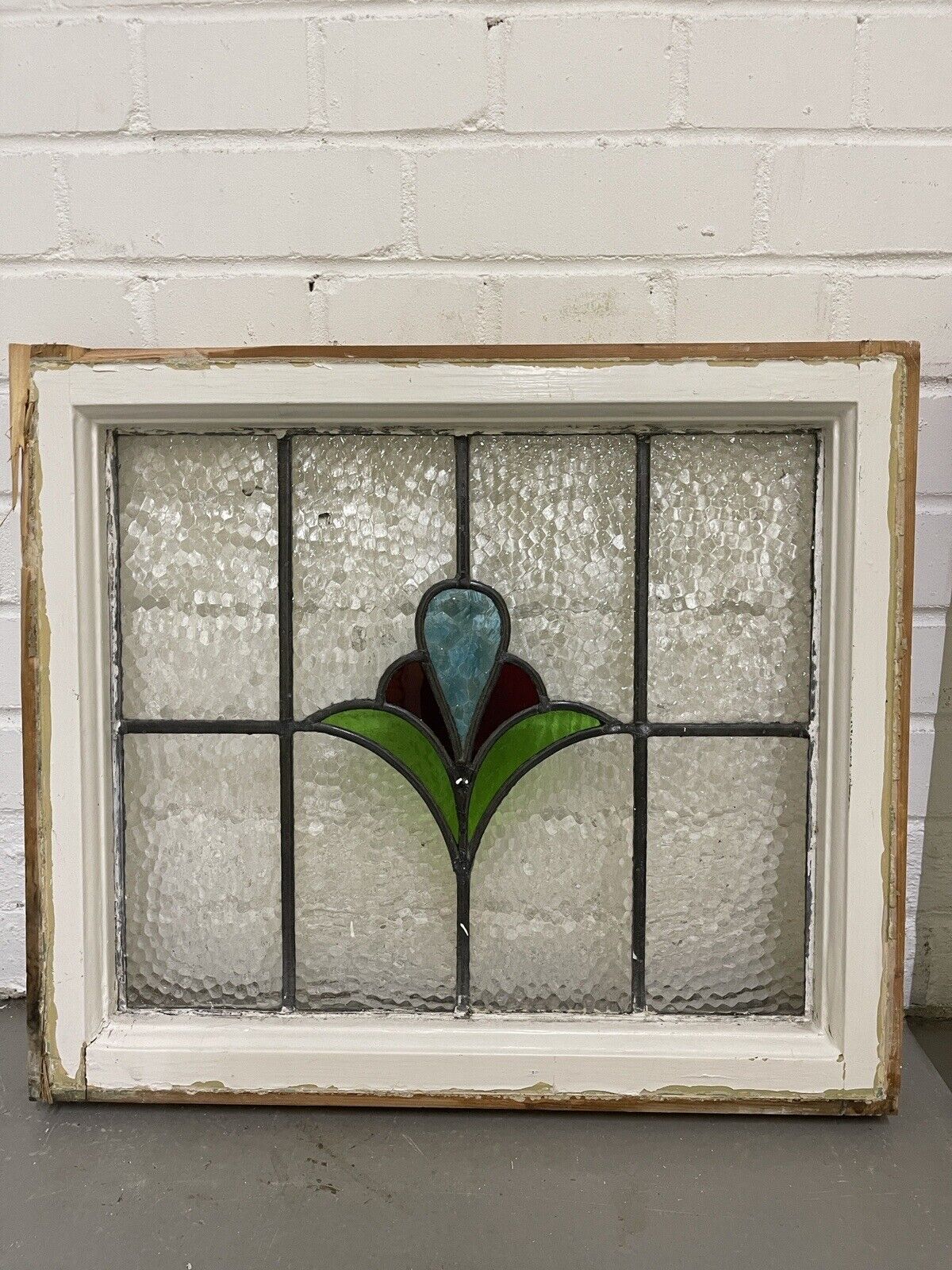 Reclaimed Leaded Light Stained Glass Art Nouveau Wooden Window Panel