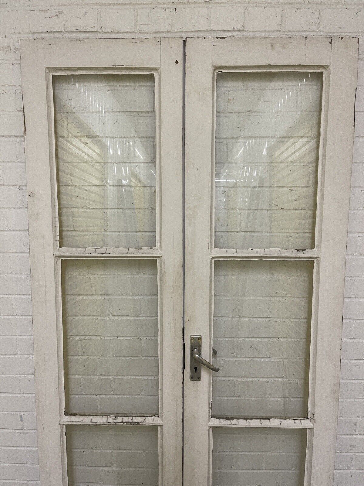 Reclaimed Old French Single Panel Glass Wooden Double Doors 1970mm x 1110mm