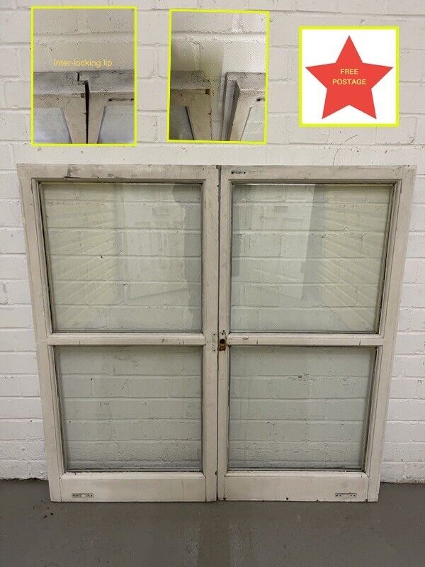 Pair Of French Interlocking Double Glazed Wooden Windows 1030mm x 1022mm