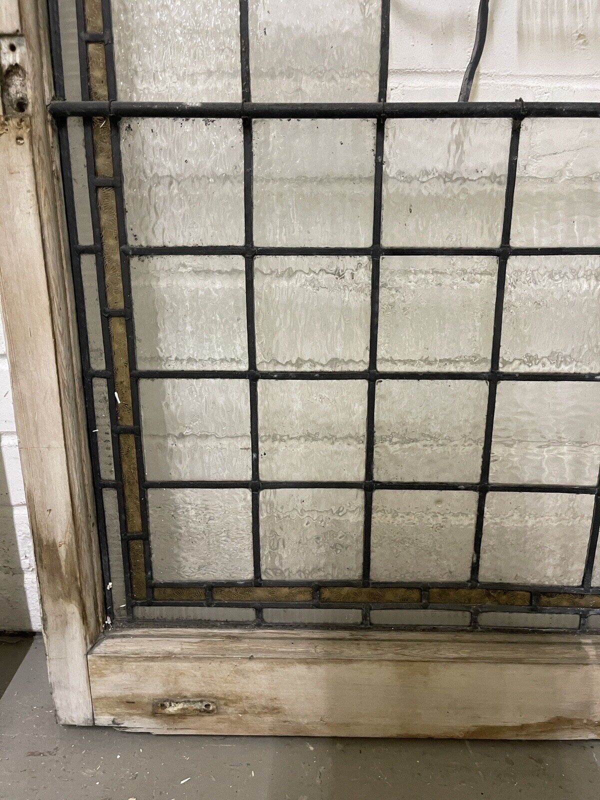 Pair Of Reclaimed Leaded Light Stained Glass Wooden Window Panels