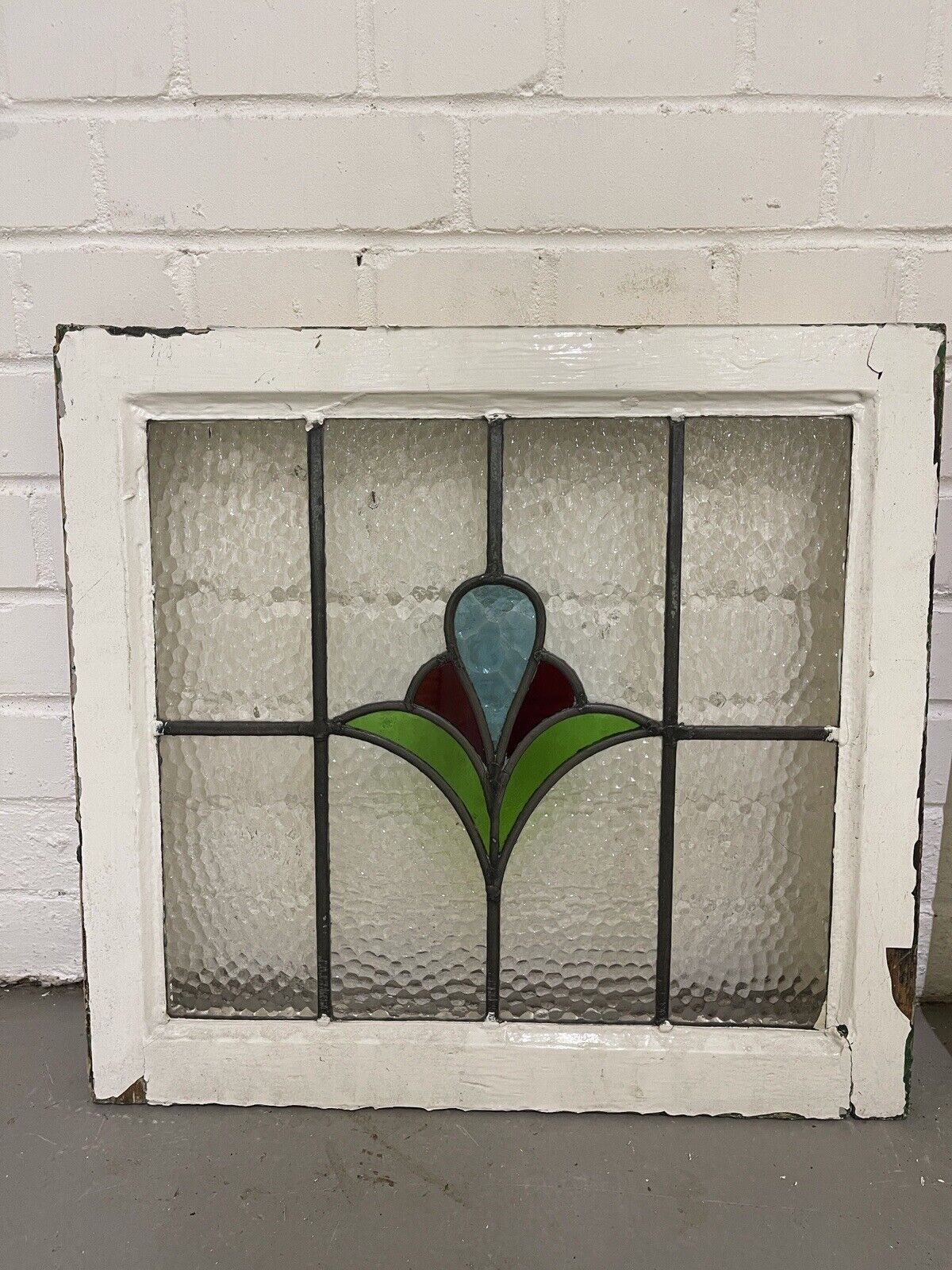 Reclaimed Leaded Light Stained Glass Art Nouveau Wooden Window Panel