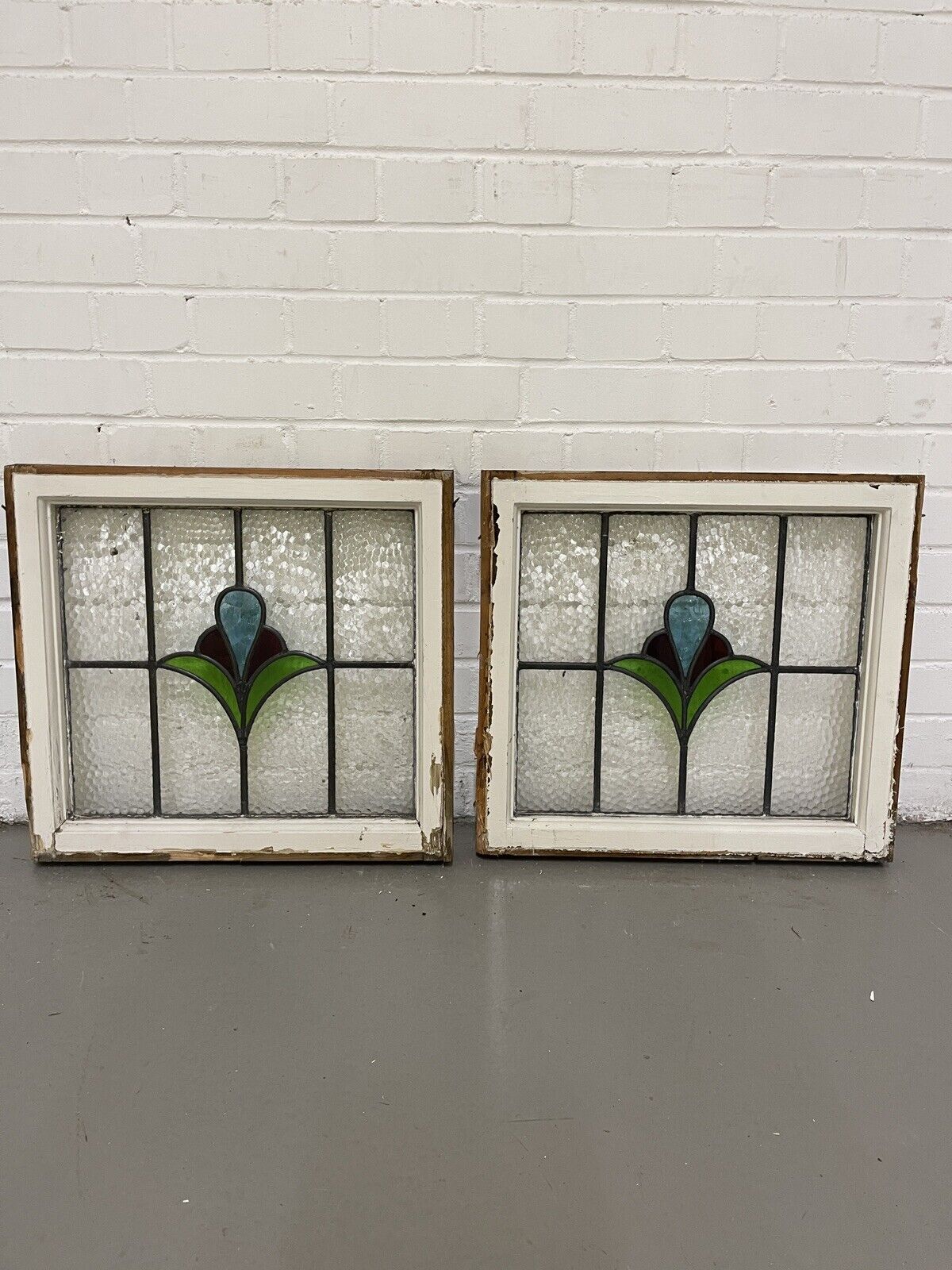 Reclaimed Leaded Light Stained Glass Art Nouveau Wooden Window Panel