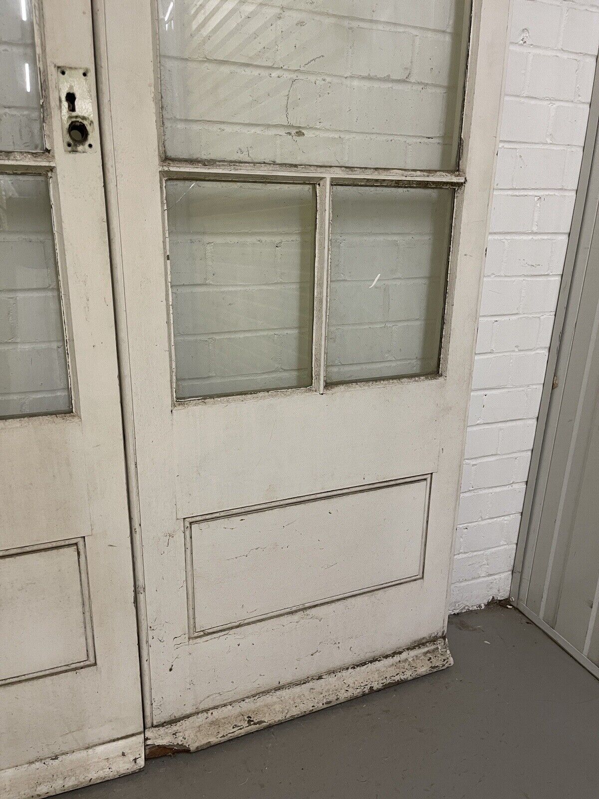 Reclaimed Edwardian French Single Panel Glass Wooden Double Doors 2070 x 1210mm