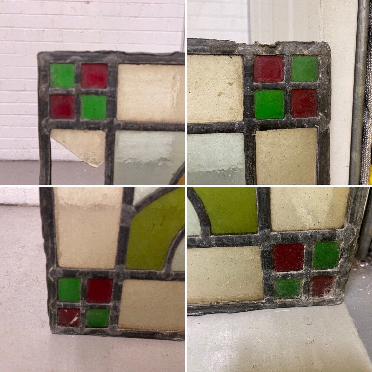 Reclaimed Leaded Light Stained Glass Art Nouveau Window Panel 680 x 615mm