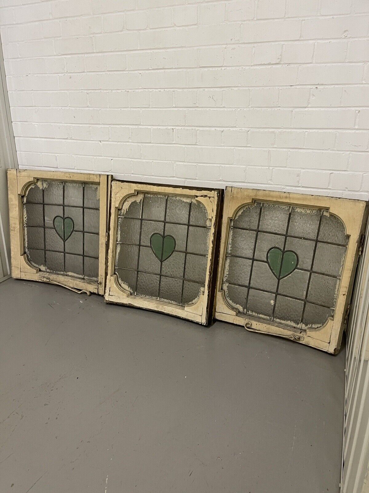 Job Lot Of Three Reclaimed Old Curved Georgian Heart Shaped Panel Wooden Windows