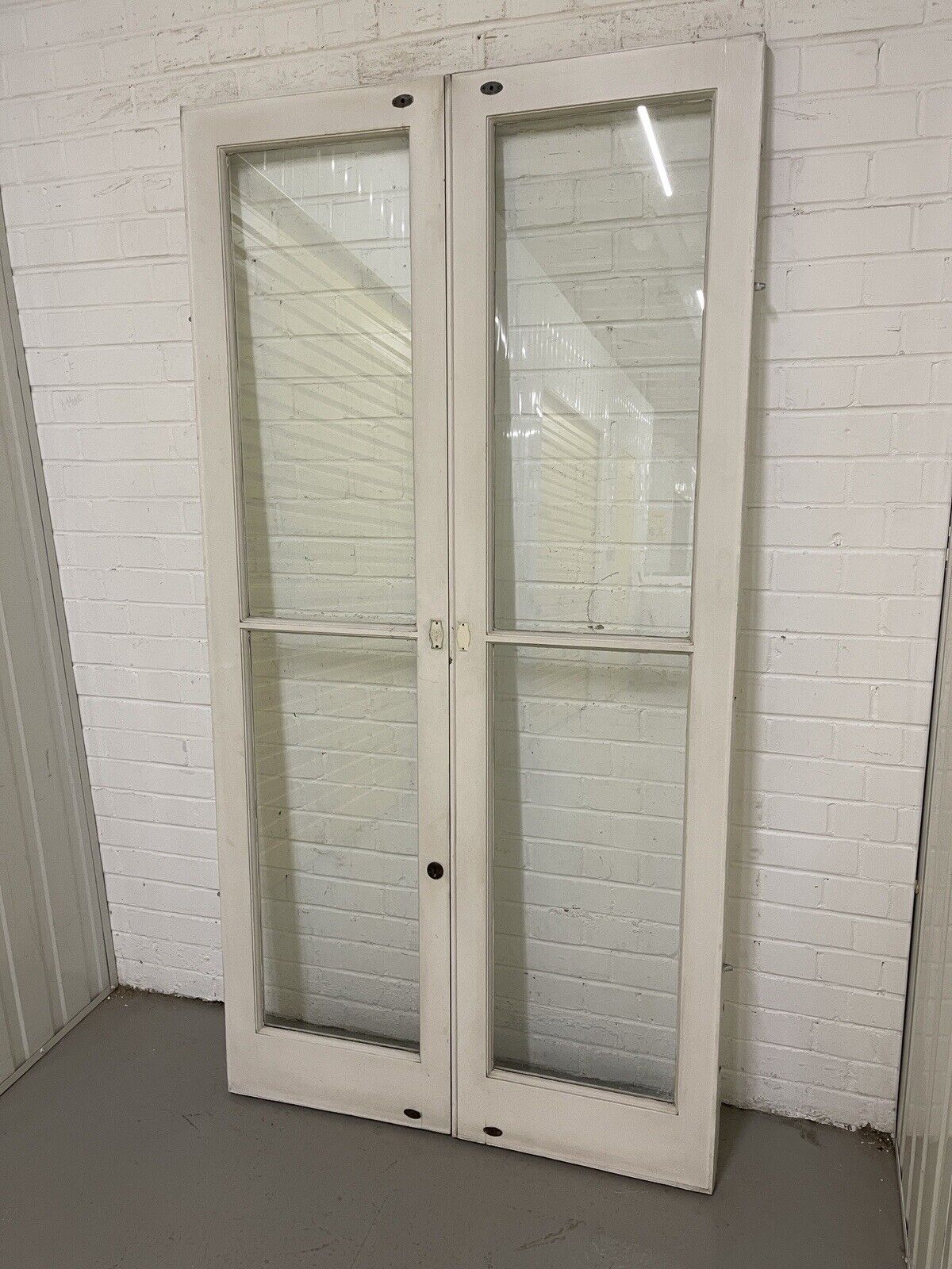 Reclaimed French Toughened Single Panel Glass Wooden Double Door 1930 x 1004mm