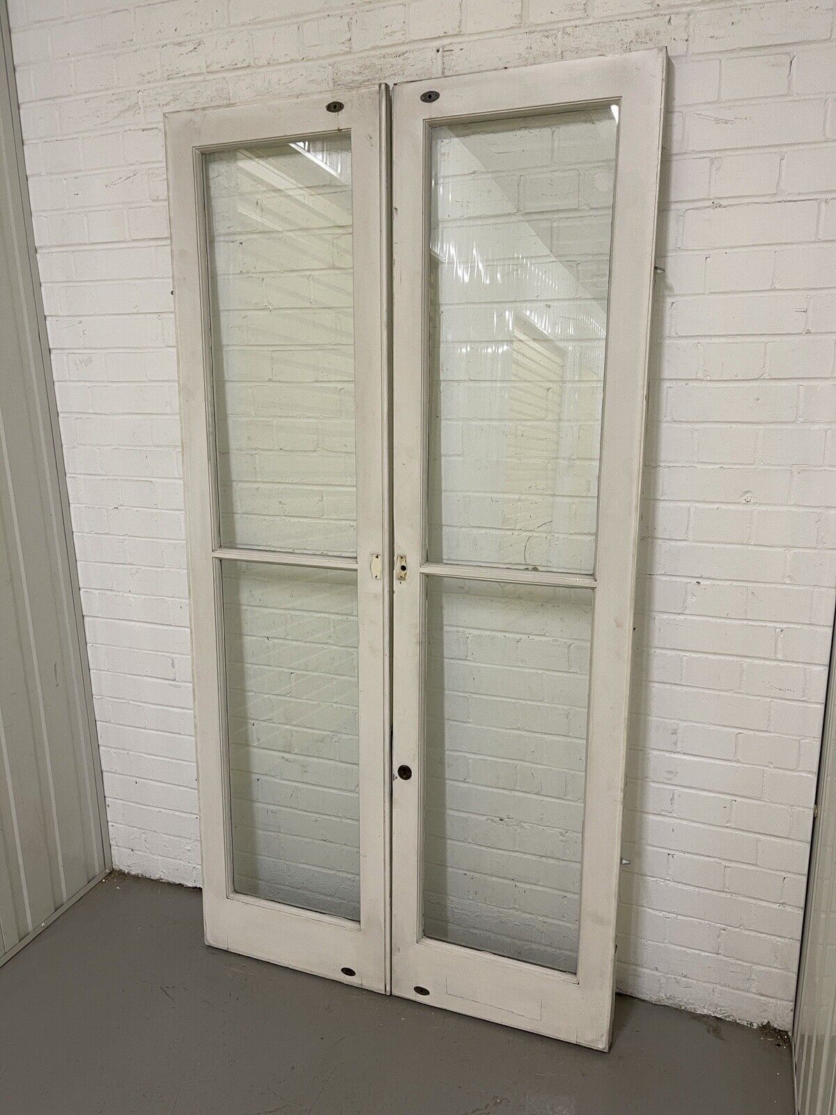 Reclaimed French Toughened Single Panel Glass Wooden Double Door 1925 x 1004mm