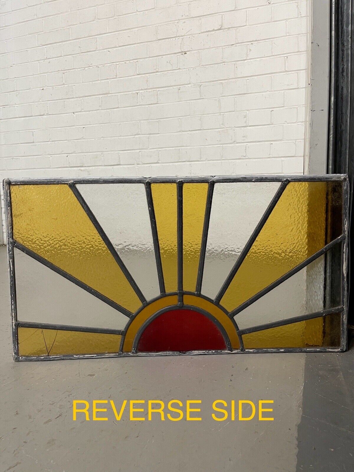 Reclaimed Sunburst Leaded Light Stained Glass Window Panel 630mm x 335mm