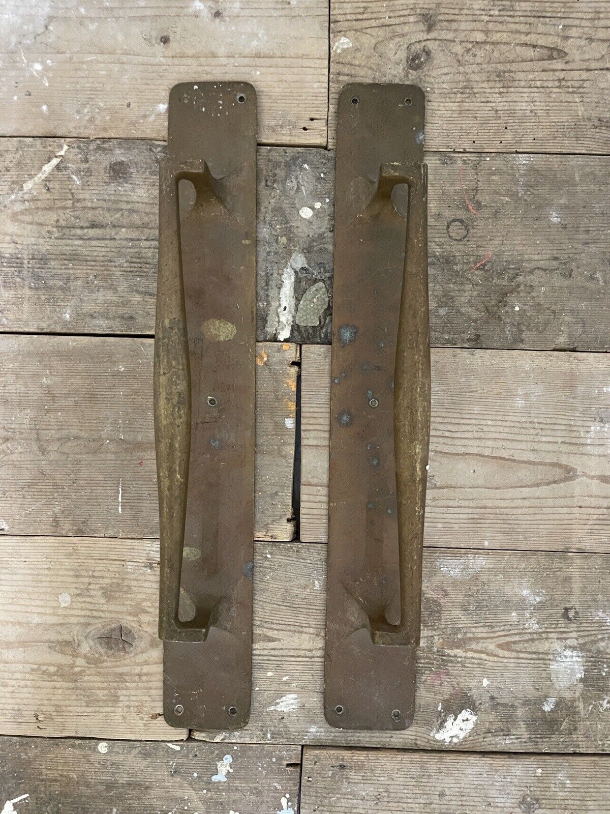 Pair Of Large Reclaimed Antique Brass Door Handles 18 inches or 460mm