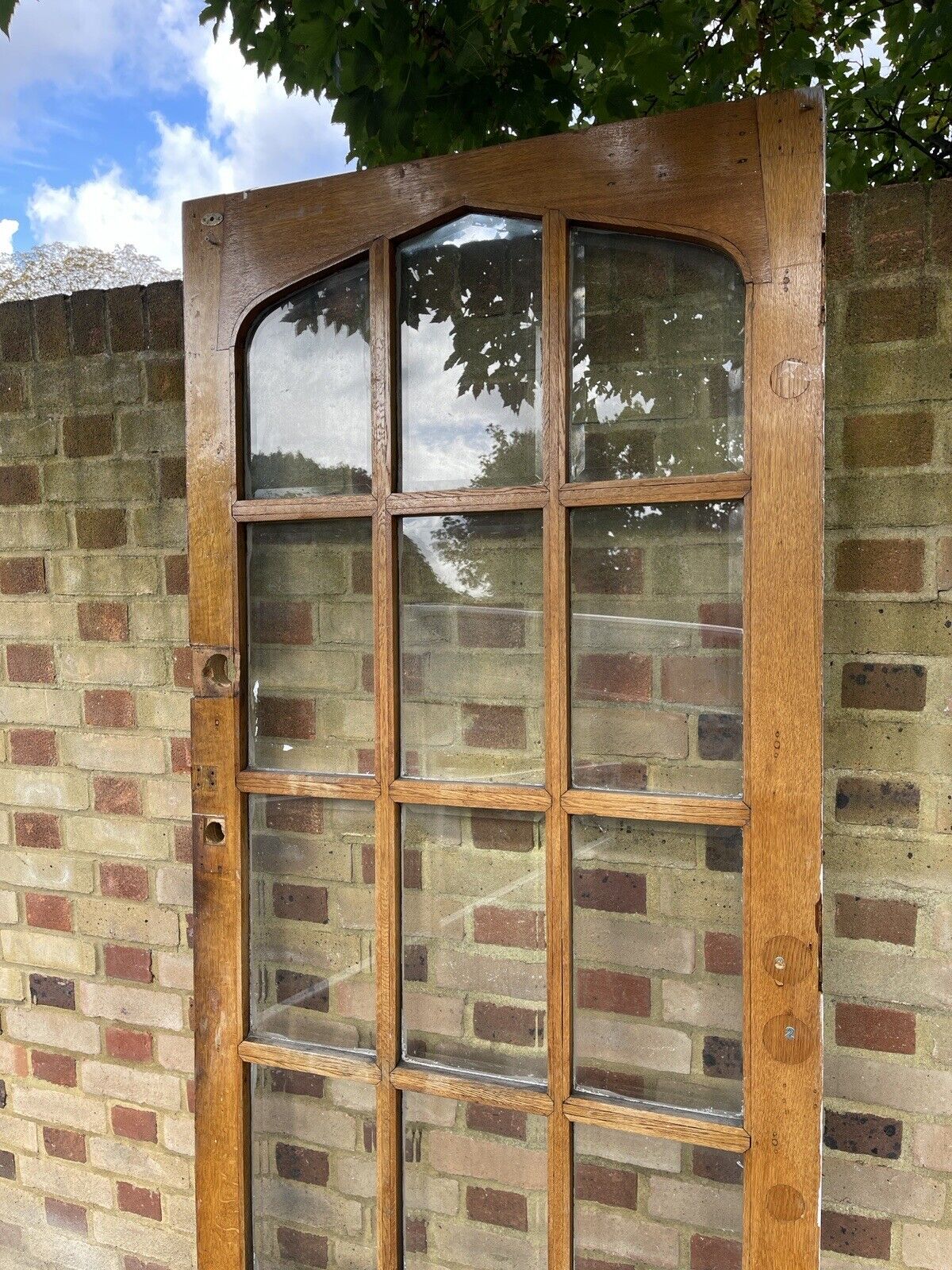 Reclaimed Georgian Oak Wooden Panel Bevelled Glass External Door 2125 x 906mm