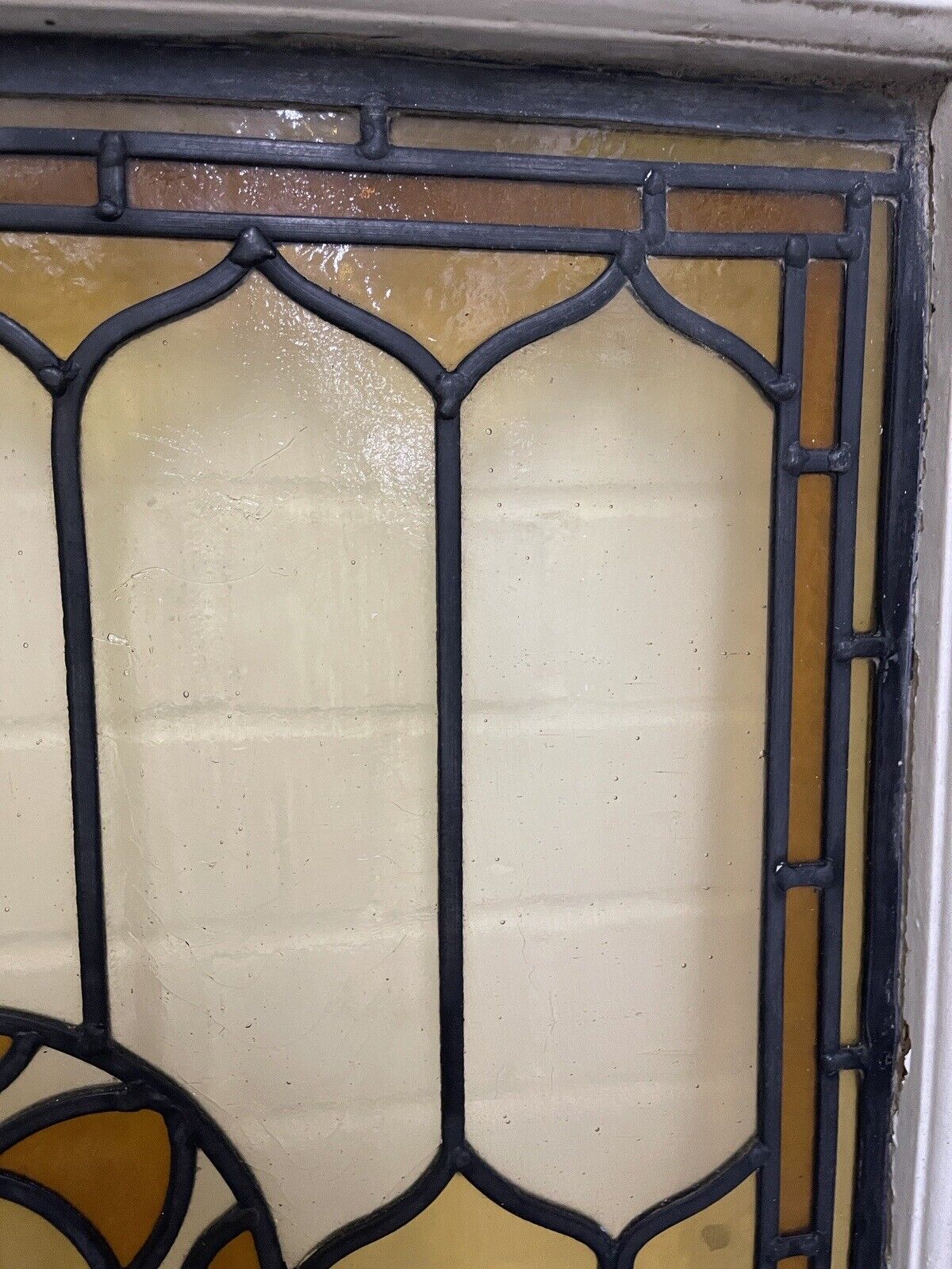 Reclaimed Leaded Light Stained Glass Art Nouveau Wooden Window Panel