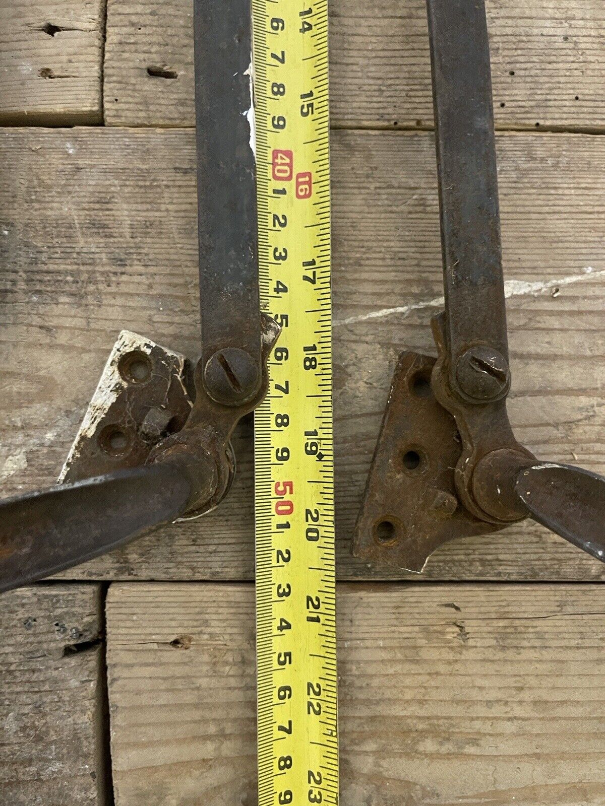 Large Pair Of Reclaimed Antique Old Cast Iron Window Handles and a Stay
