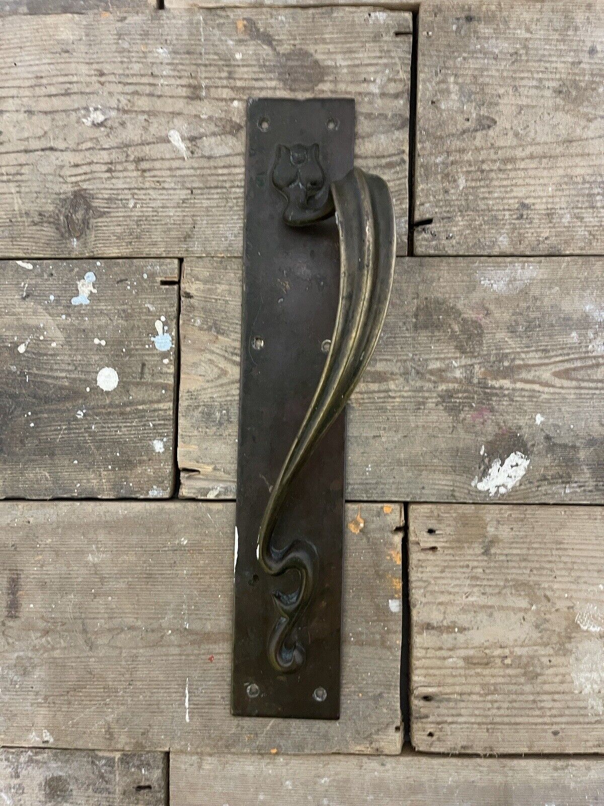 Reclaimed Old Art Nouveau Phosphor Bronze Door Pull Handle 355mm or 14 inches
