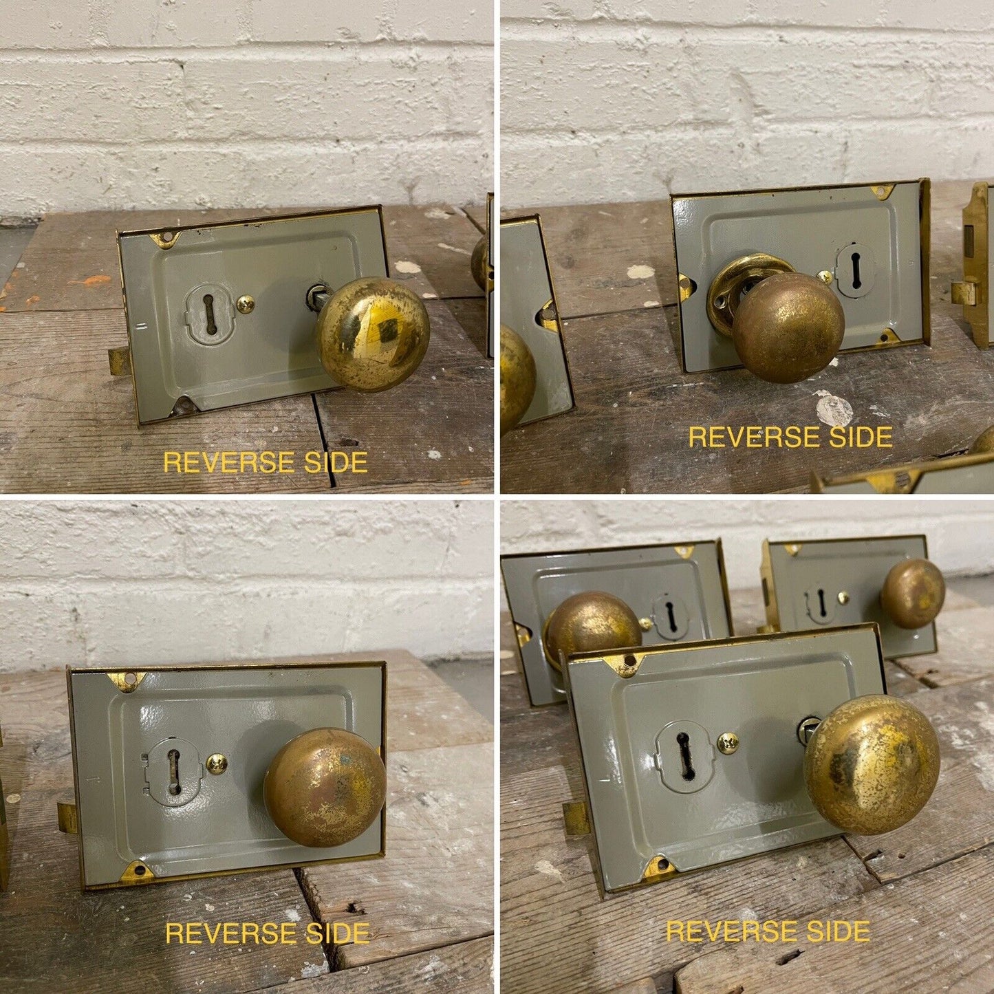Job Lot Of 4 Reclaimed Antique Door Rim Locks With Door Handles NO KEYS