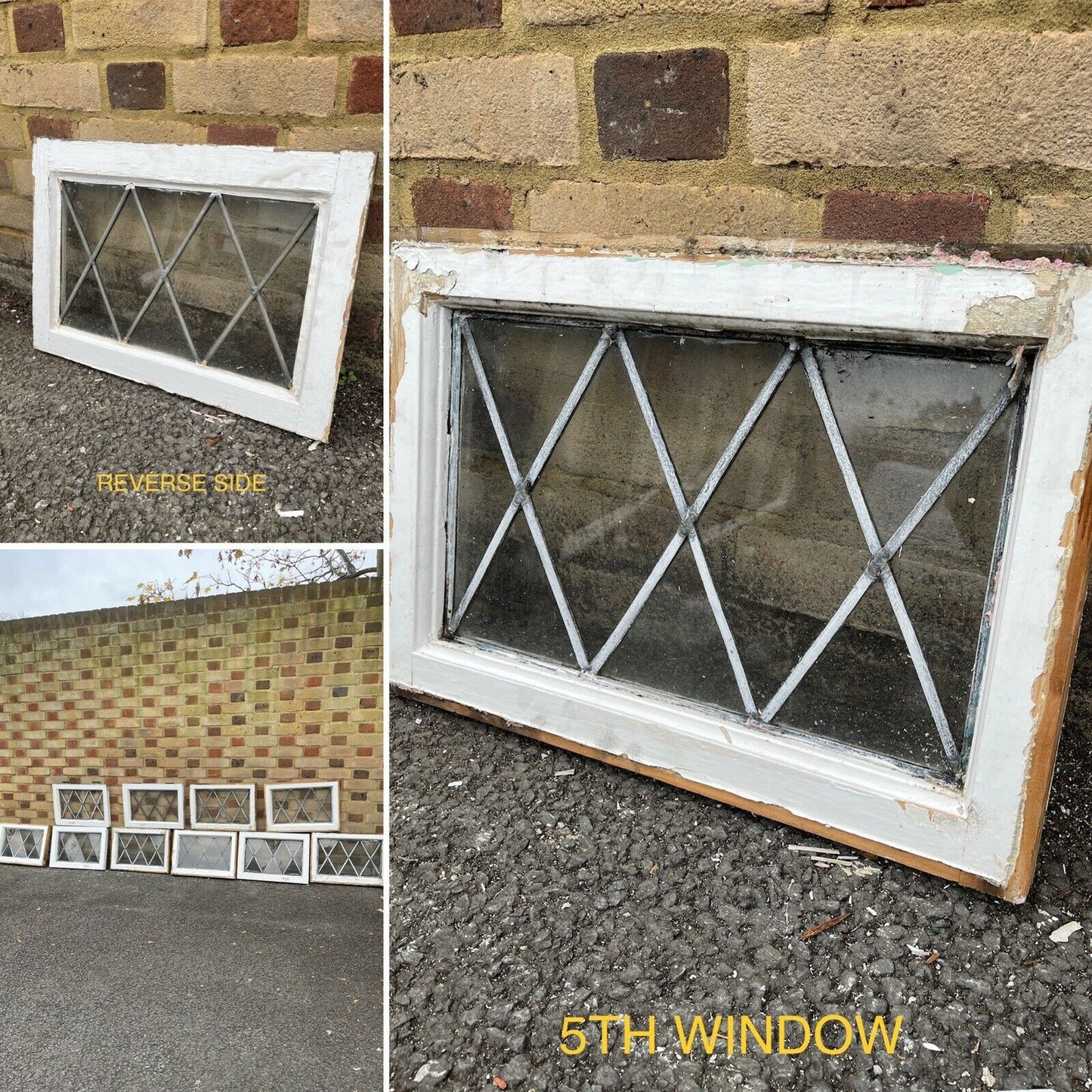 Job Lot Of 10 Reclaimed Leaded Light Diamond Panel Wooden Windows
