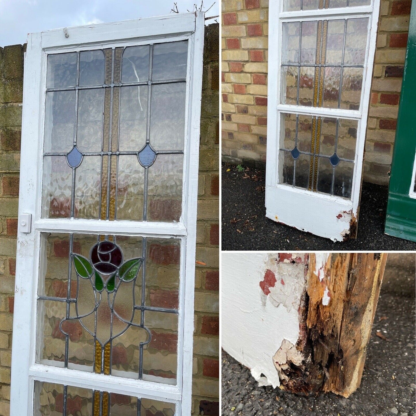 Reclaimed Art Nouveau Stained Glass French Wooden Double Doors 1980 x 1175mm