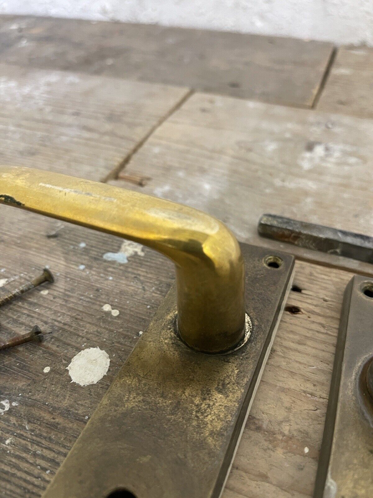 Pair Of Reclaimed Antique Old Brass Door Handles