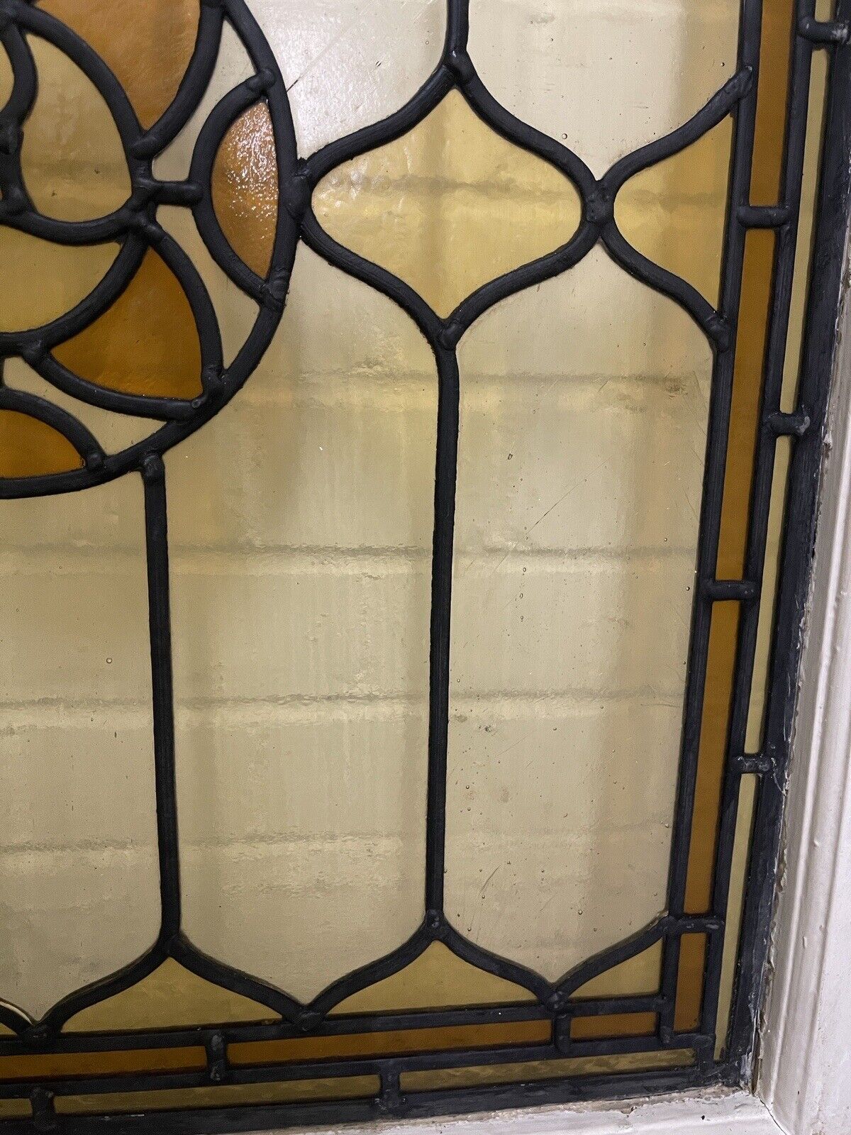 Reclaimed Leaded Light Stained Glass Art Nouveau Wooden Window Panel