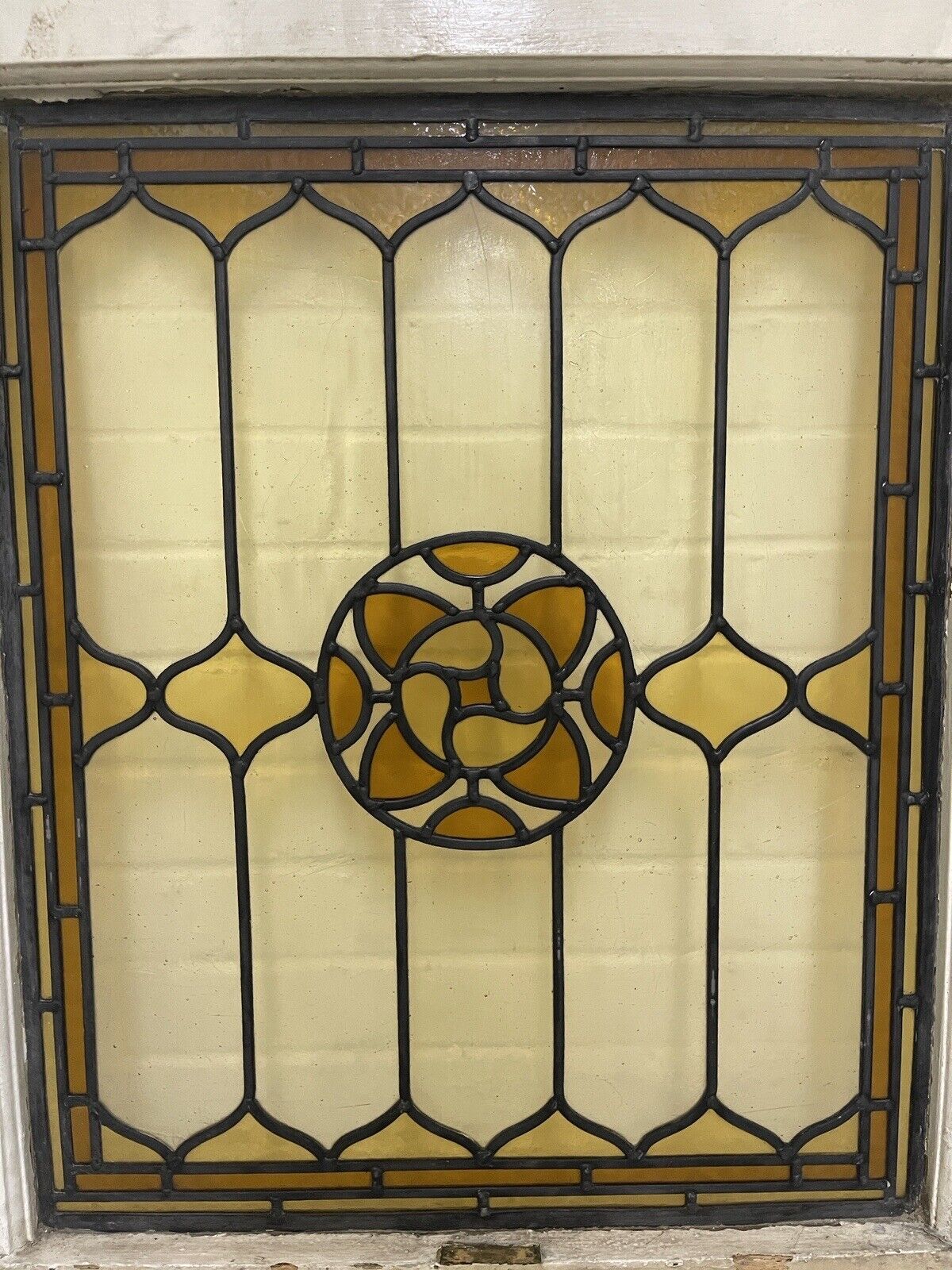 Reclaimed Leaded Light Stained Glass Art Nouveau Wooden Window Panel