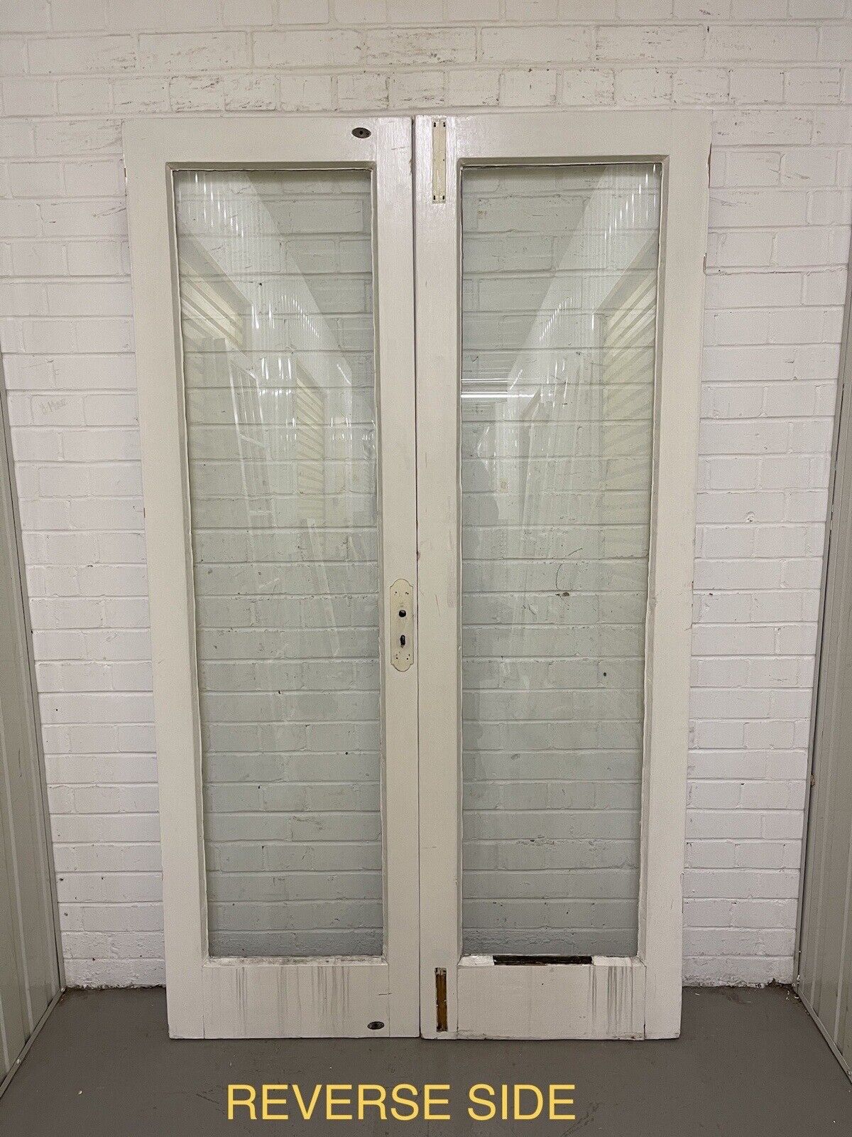 Reclaimed Georgian French Single Panel Glass Wooden Double Doors 1980 x 1170mm