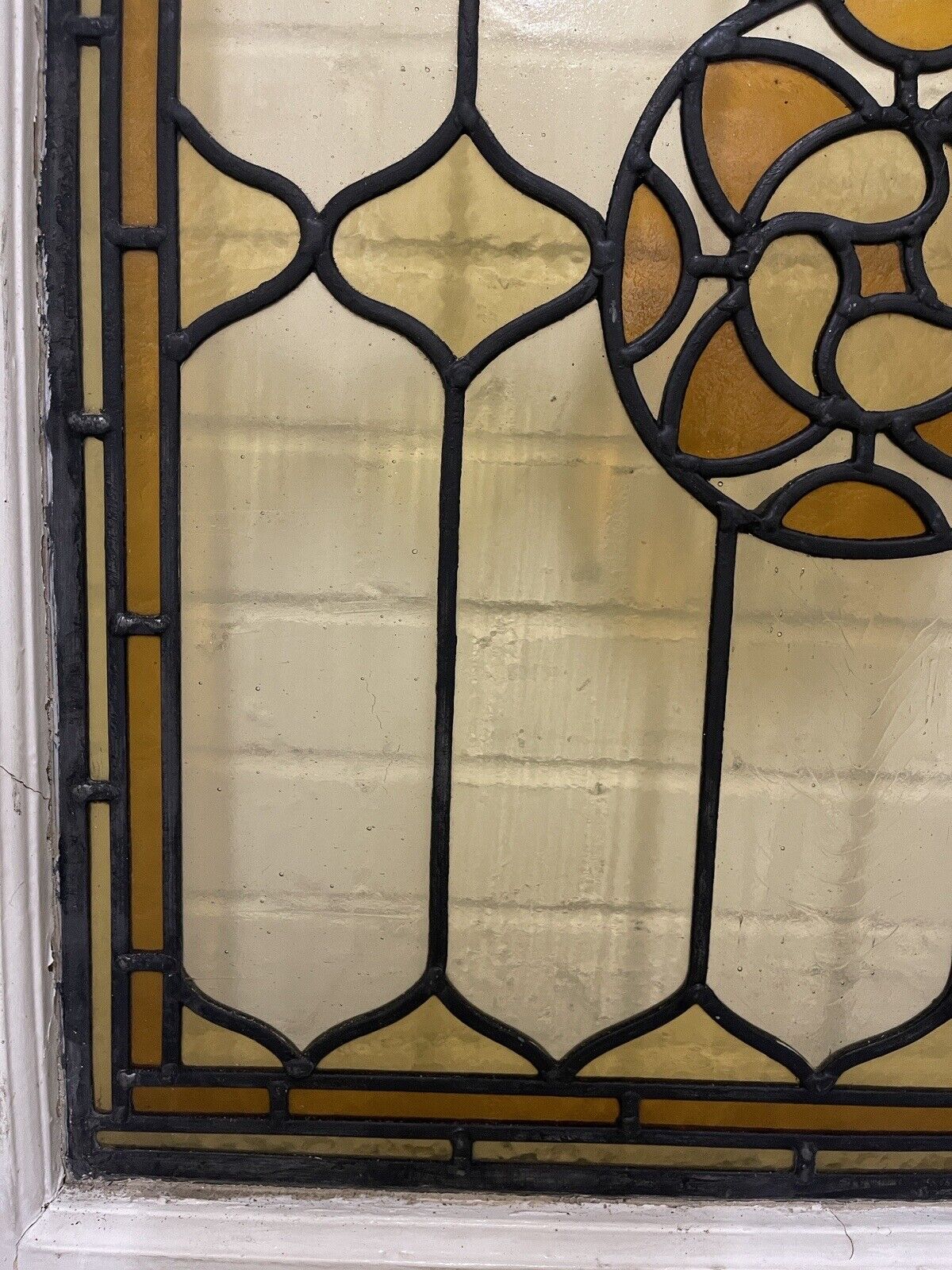 Reclaimed Leaded Light Stained Glass Art Nouveau Wooden Window Panel