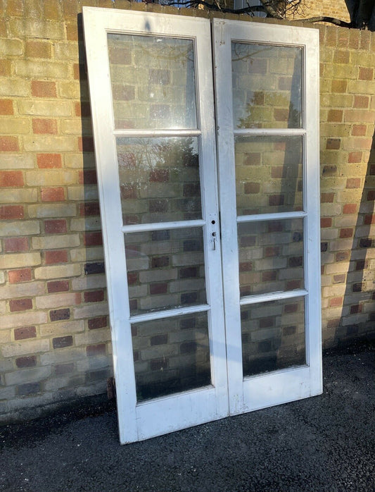 Reclaimed French Single Panel Glass Wooden Double Doors 1980 x 1185mm