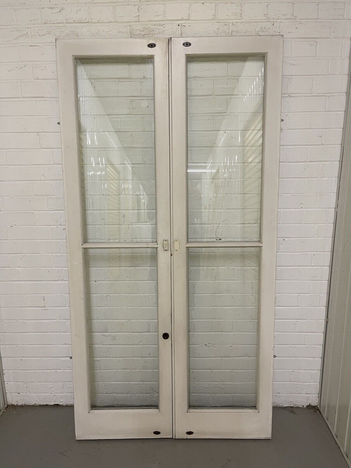 Reclaimed French Toughened Single Panel Glass Wooden Double Door 1930 x 1004mm