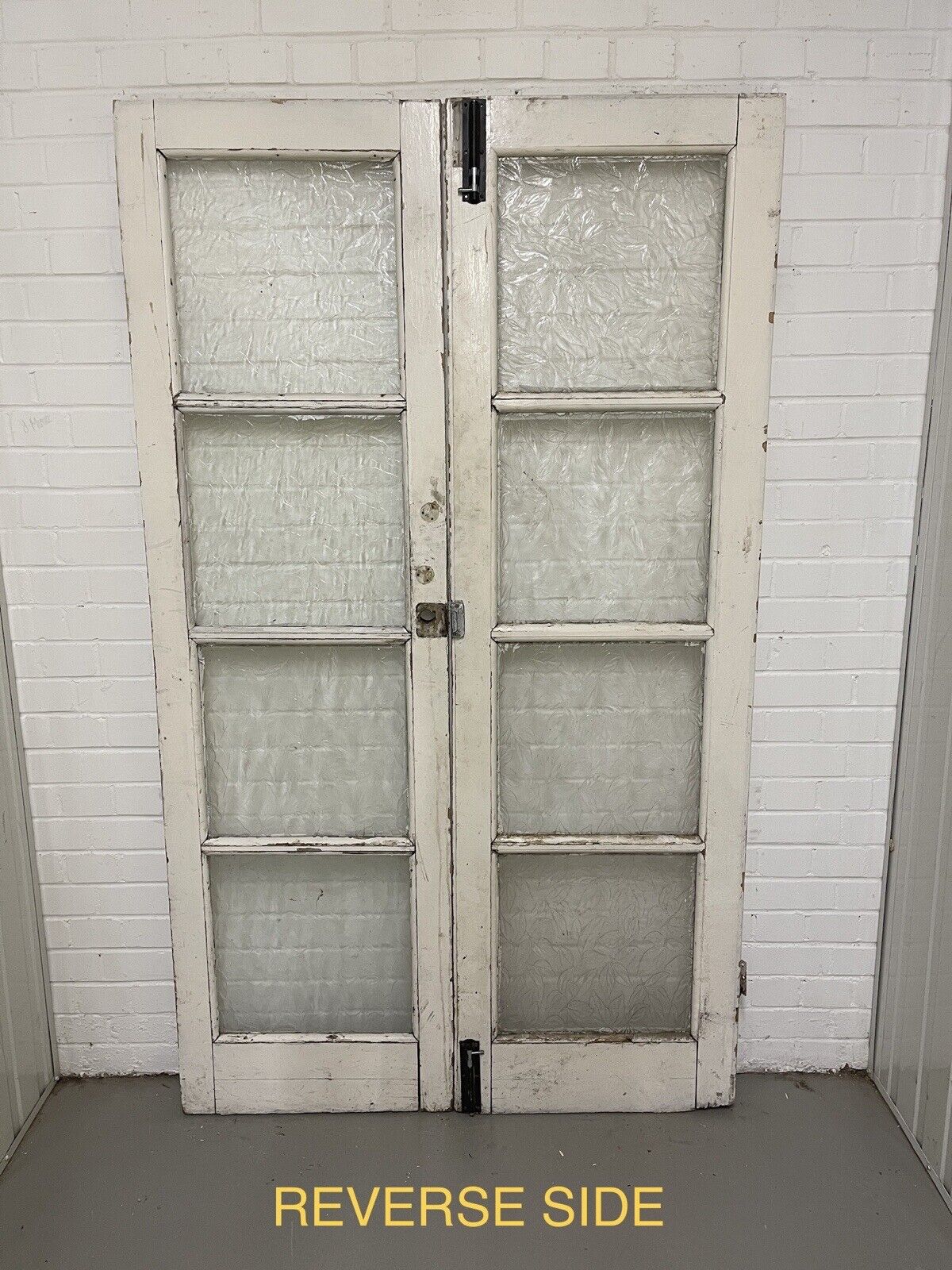 Reclaimed Old French Single Panel Floral Glass Wooden Double Doors 1965 x 1160mm