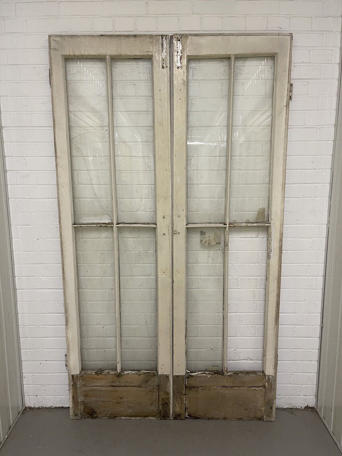 Reclaimed Georgian French Single Panel Glass Wooden Double Doors 2130 x 1210mm