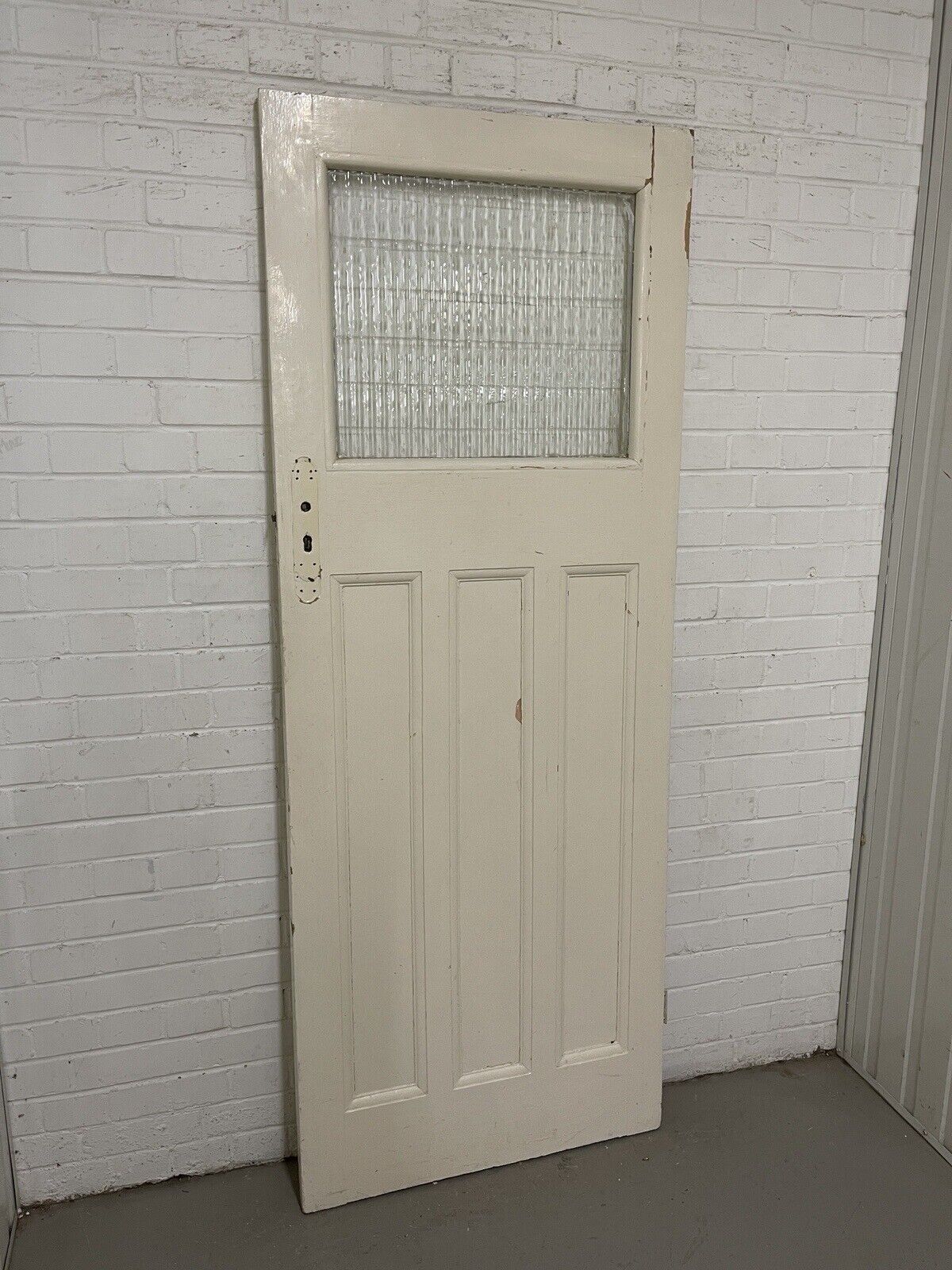 Reclaimed 1930s Edwardian Pine Internal 4 Panel Door Reeded Glass  1975 x 760mm