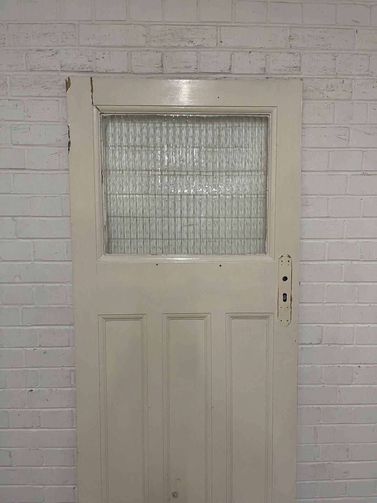 Reclaimed 1930s Edwardian Pine Internal 4 Panel Door Reeded Glass  1975 x 760mm