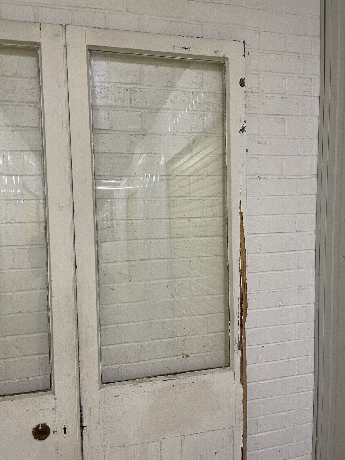 Reclaimed Old French Single Panel Glass Wooden Double Doors 2155 x 1243mm