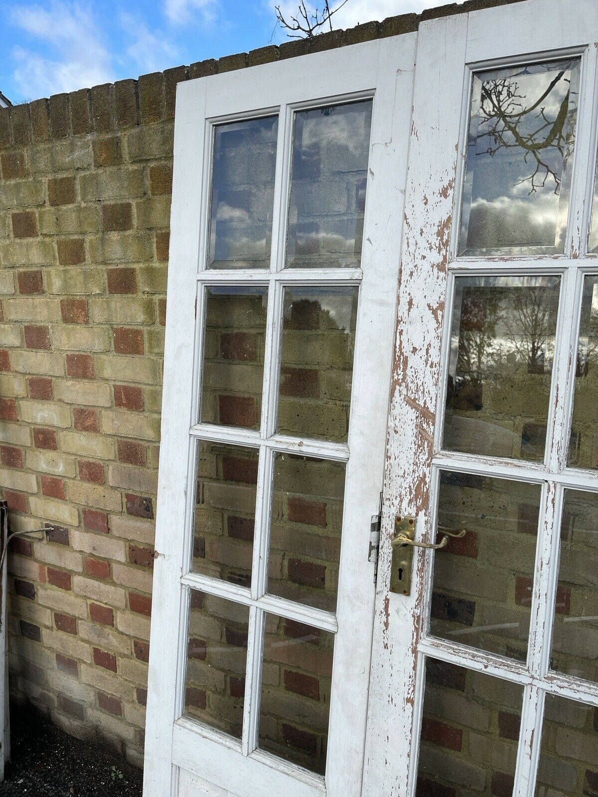 Reclaimed French Single Panel BEVELLED Glass Wooden Double Doors 1980 x 1100mm