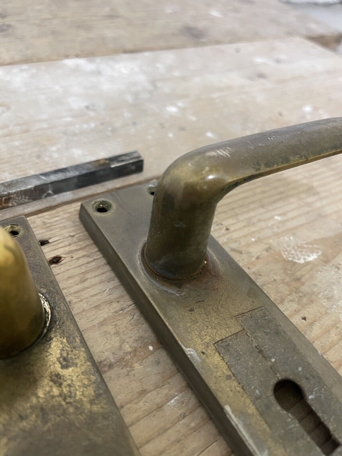 Pair Of Reclaimed Antique Old Brass Door Handles