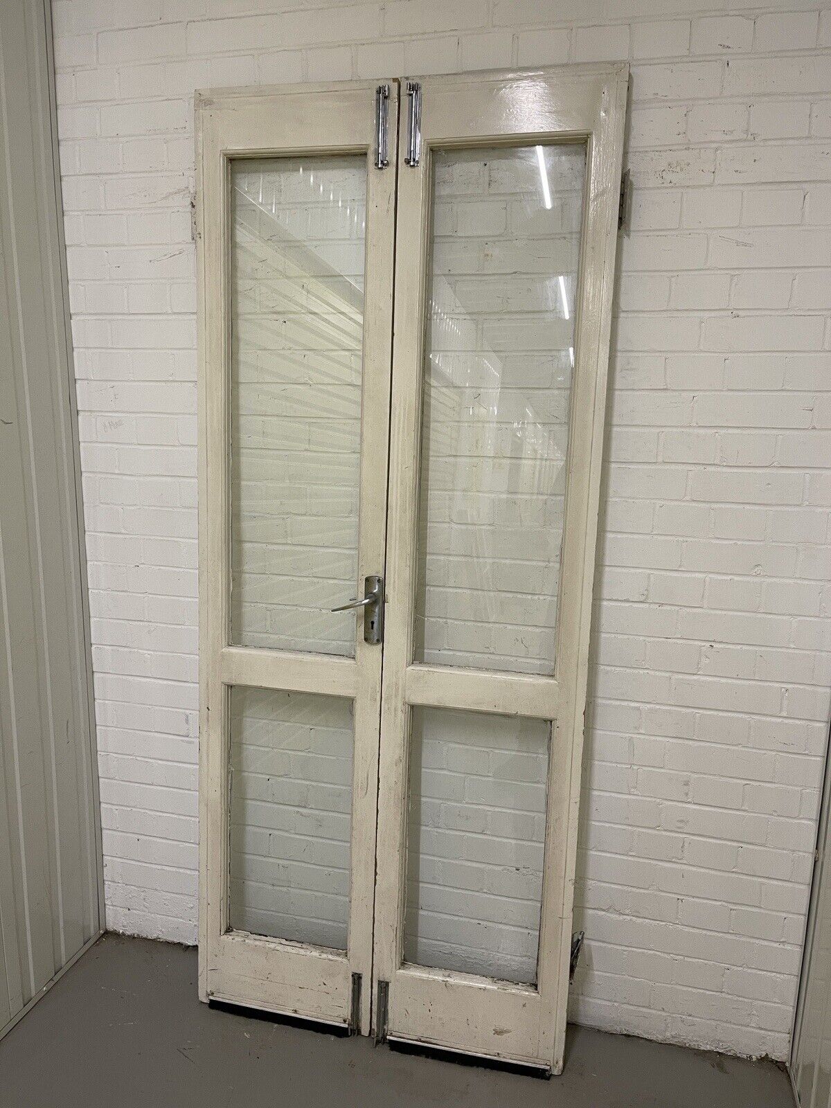 Reclaimed Old French Single Panel Glass Wooden Double Doors 2143 x 905mm