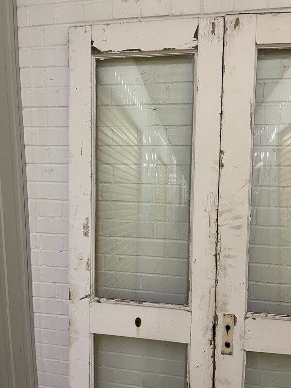 Reclaimed Old French Single Panel Glass Wooden Double Doors 1980 x 1163mm