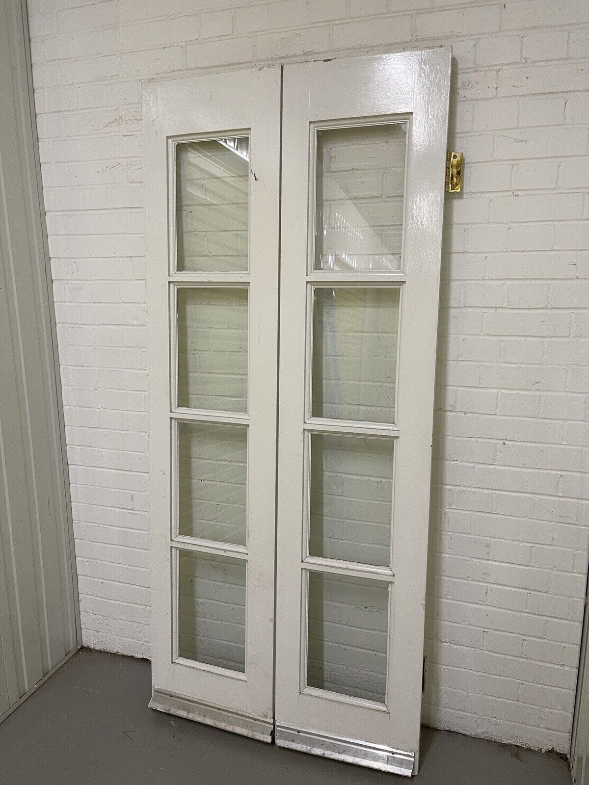 Reclaimed Old French Single Panel Glass Wooden Double Doors 2050 or 2055 x 913mm